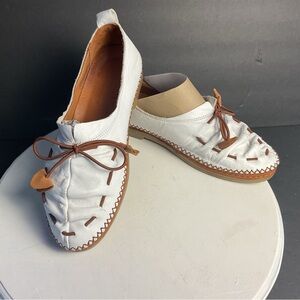 Spring Step White Moccasins with Brown Detailing
